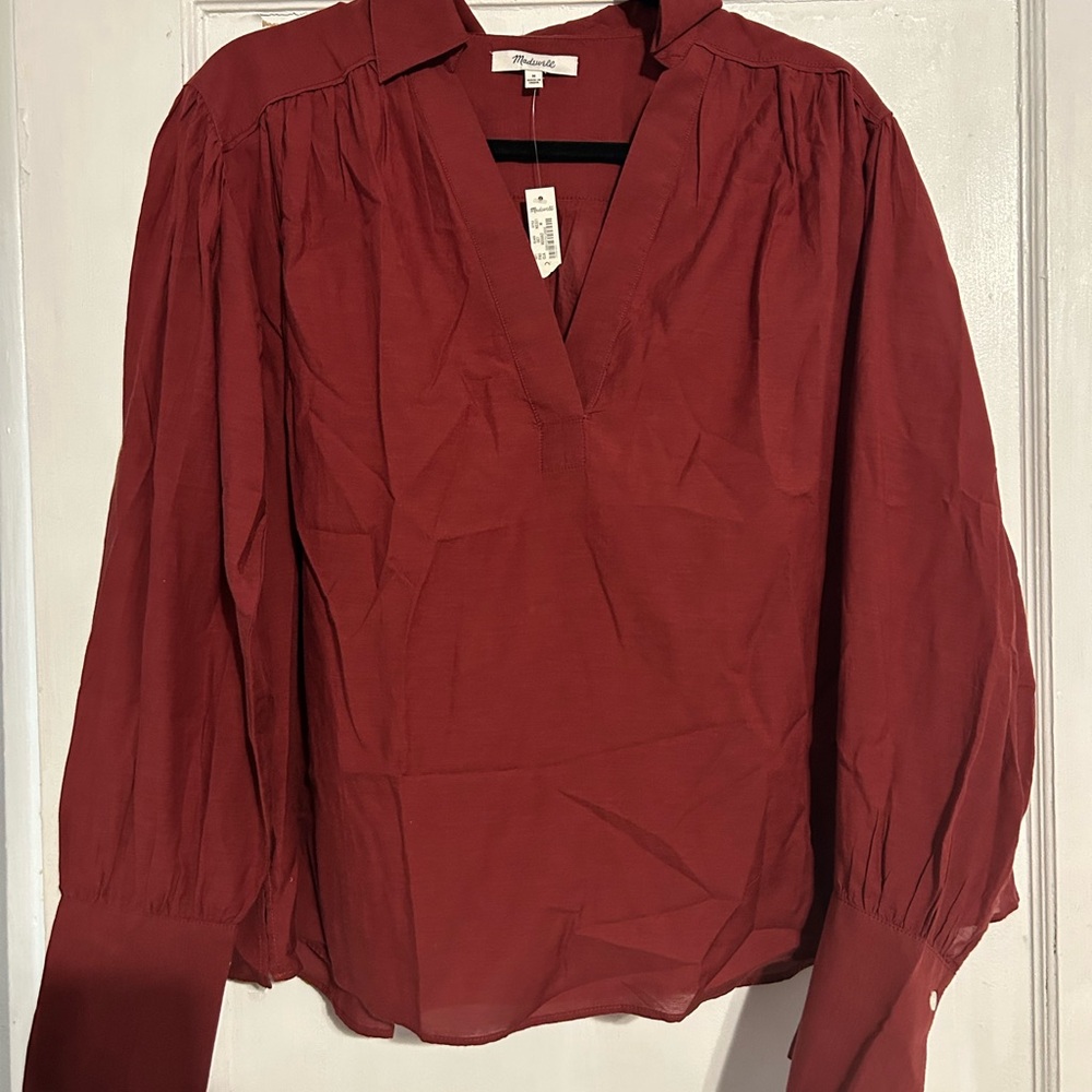 Madewell Red Relaxed Long Sleeve Blouse